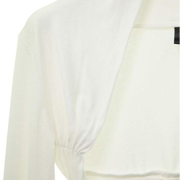 Women Long Sleeve Bolero Shrug Cropped Cardigan Open Front Jacket Ivory - Picture 5 of 6
